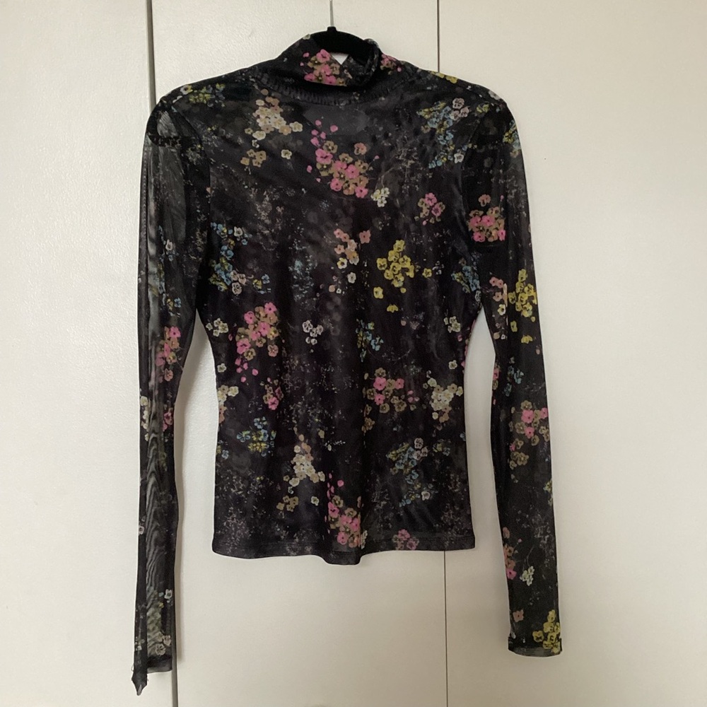 Cinq a Sept Floral Black Long Sleeve Turtleneck